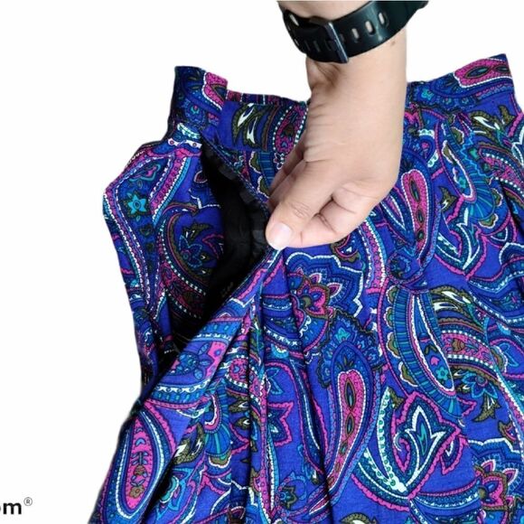Vintage Boho Paisley Print Side Pockets Skirt - Picture 3 of 16
